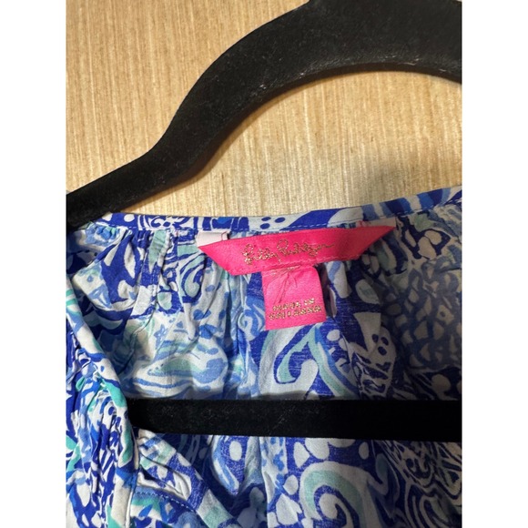 Lilly Pulitzer Elsa Top Womens Blue White Paisley Sea Life Rayon Blouse Small - Picture 4 of 6